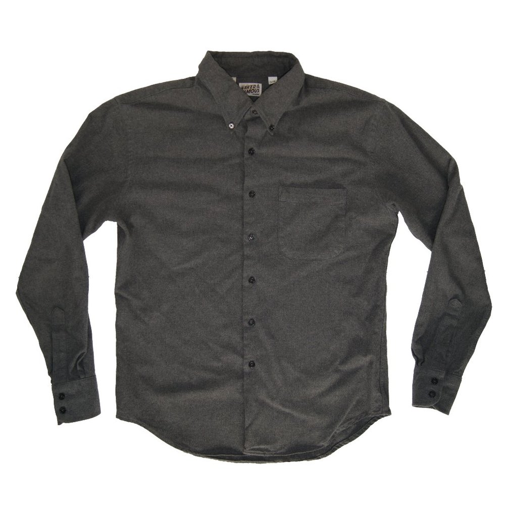 Naked & Famous Large Grey Cotton Button Up Flannel Long Sleeve Collared Shirt